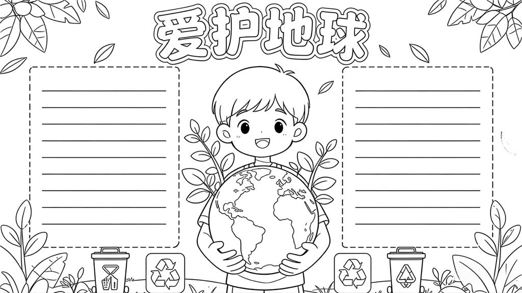 手抄报:地球日小报线稿图