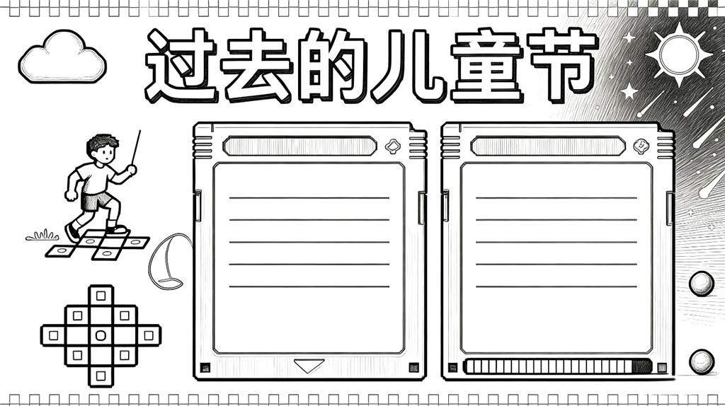 手抄报:过去的儿童节小报线稿图