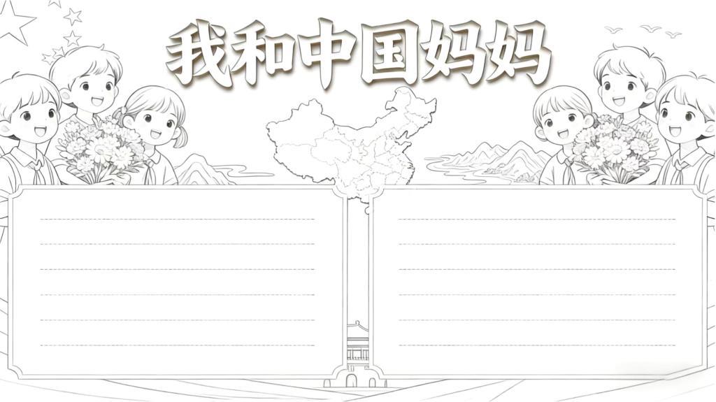 手抄报:我和中国妈妈小报线稿图