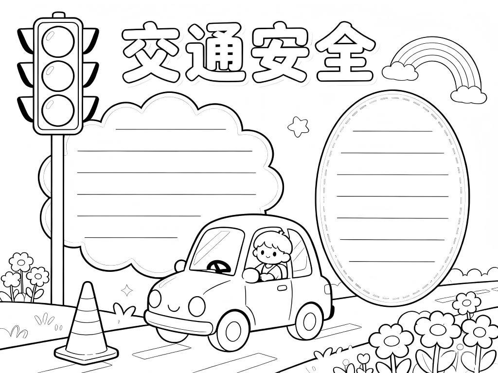 手抄报:一年级交通安全小报线稿图