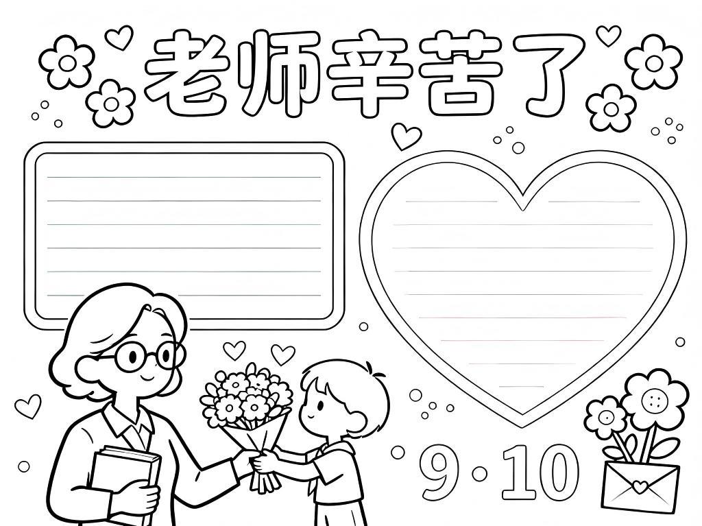 手抄报:教师节日 老式辛苦了 小报线稿图