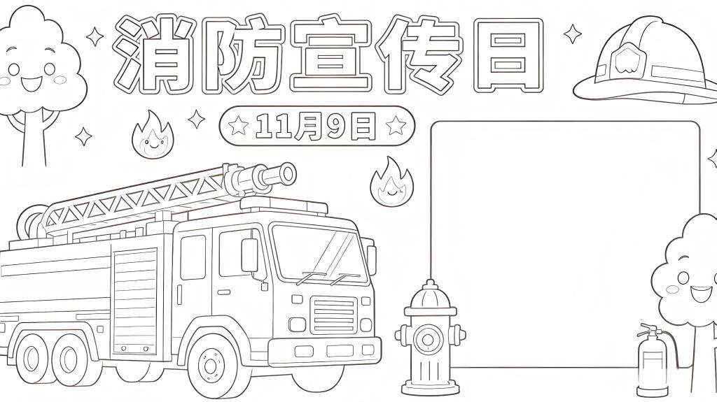 手抄报:3年级消防宣传日小报线稿图