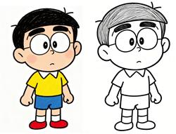 简笔画：野比大雄康夫人物画