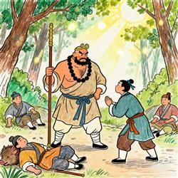 简笔画:鲁智深花和尚野猪林救林冲