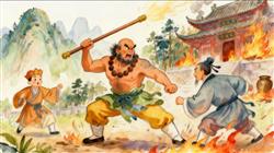 简笔画:鲁智深火烧瓦罐寺，除掉了为非作歹的僧道。