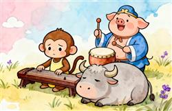 简笔画:对牛弹琴