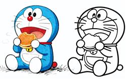 简笔画:哆啦A梦吃铜锣烧简笔画