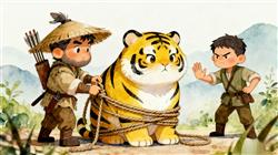水彩画:放虎归山成语故事