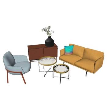 简约沙发茶几SU模型 SU模型下载