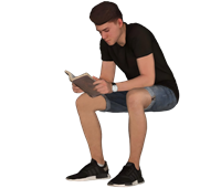 男生坐姿读书人物3D草图模型