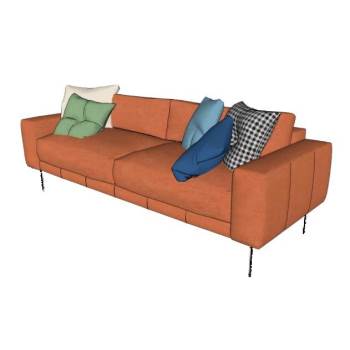 现代简约风格三人座沙发SU模型 SU模型下载