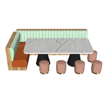 餐饮卡座吧台桌su下载沙发SU模型 SU模型下载