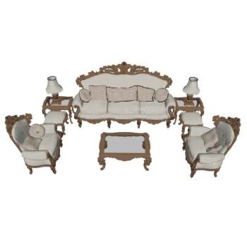 美式沙发茶几家具SU模型 SU模型下载