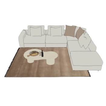 转角沙发和茶几SU模型 SU模型下载