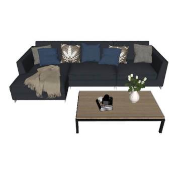 现代沙发茶几组合带花瓶SU模型 SU模型下载