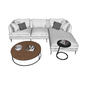 L形沙发和圆形茶几SU模型 SU模型下载