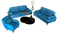 蓝色沙发茶几组合3D草图模型