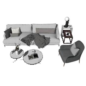 北欧沙发茶几组合SU模型 SU模型下载