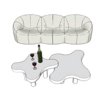 三人座沙发和茶几家具SU模型 SU模型下载