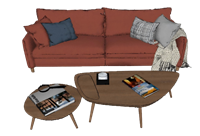 红色沙发茶几组合su下载