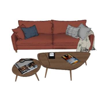 红色沙发茶几组合SU模型 SU模型下载