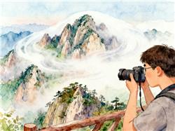 水彩画:男子拍到老君山“灵气护罩”奇观