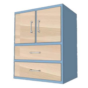 蓝色木制双抽屉储物柜子su模型 SU模型下载