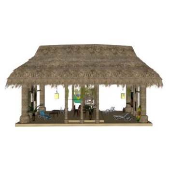 东南亚茅草亭凉亭SU模型 SU模型下载