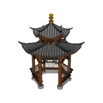 中式凉亭六角亭子建筑su模型 SU模型下载