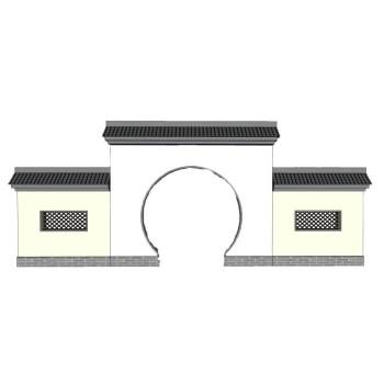 中式园林月洞门围墙su模型 SU模型下载