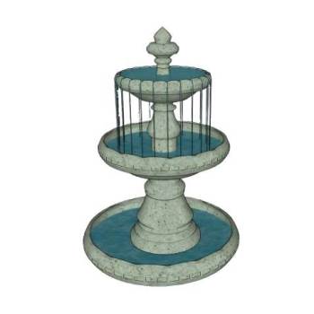 三层喷泉水池景观跌水su模型 SU模型下载