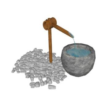 日式惊鹿竹滴流水景观su模型 SU模型下载