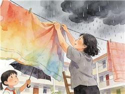 水彩画:宿管阿姨雨天帮学生抢收被子