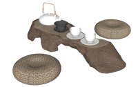 日式风格茶桌茶台坐垫su模型