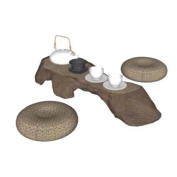 日式风格茶桌茶台坐垫su模型 SU模型下载