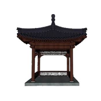 中式古建筑四角亭子su模型 SU模型下载