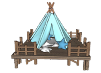 露营帐篷和架空平台su模型