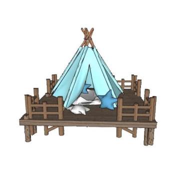 露营帐篷和架空平台su模型 SU模型下载