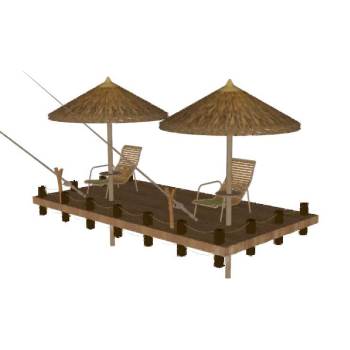 乡村茅草亭钓鱼平台su模型 SU模型下载