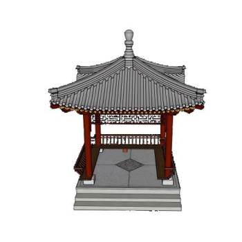 中式凉亭四角亭子su模型 SU模型下载