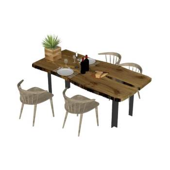 实木餐桌椅su模型 SU模型下载