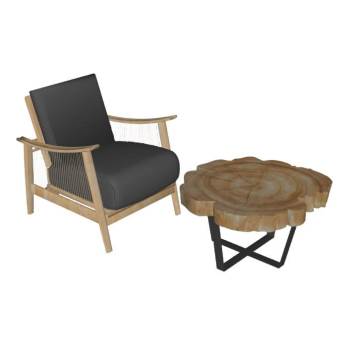 扶手椅和生态风茶几su模型 SU模型下载