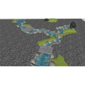 庭院景观小溪流水su模型 SU模型下载