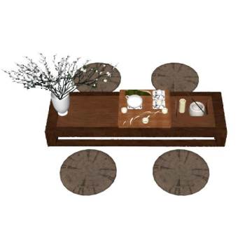 中式茶室茶桌su模型 SU模型下载