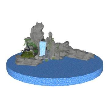 假山流水景观迎客松su模型 SU模型下载