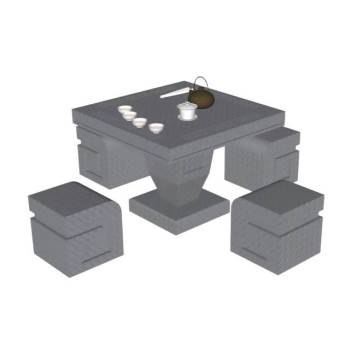 公园石桌凳茶壶茶杯su模型 SU模型下载