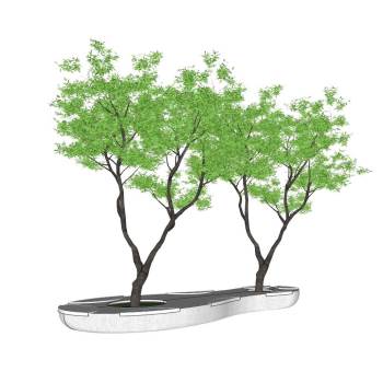 景观双树池座椅su模型 SU模型下载