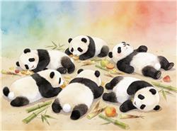 水彩画:熊猫宝宝聚餐横七竖八躺成一片