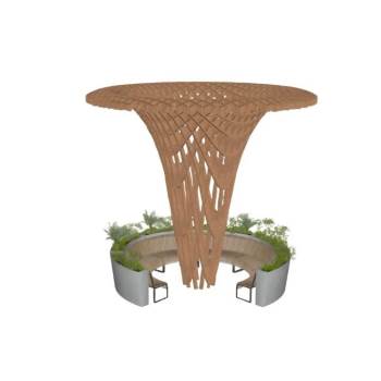 木制廊架景观座椅su模型 SU模型下载