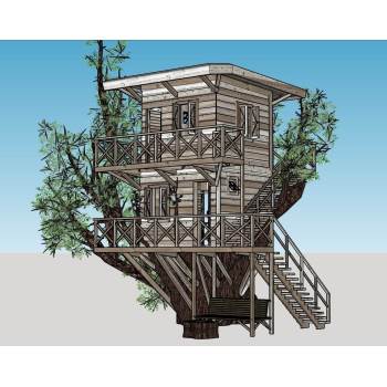 树屋景观瞭望台su模型 SU模型下载
